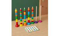 Hand-Eye Coordination Pattern Matching Stacking Beads Reasoning Training Math Counting Beads Set Multi-Functional Color Sorting Bead Stacker for Preschoolers, Kids 3+, Toddlers, Classroom, Playroom