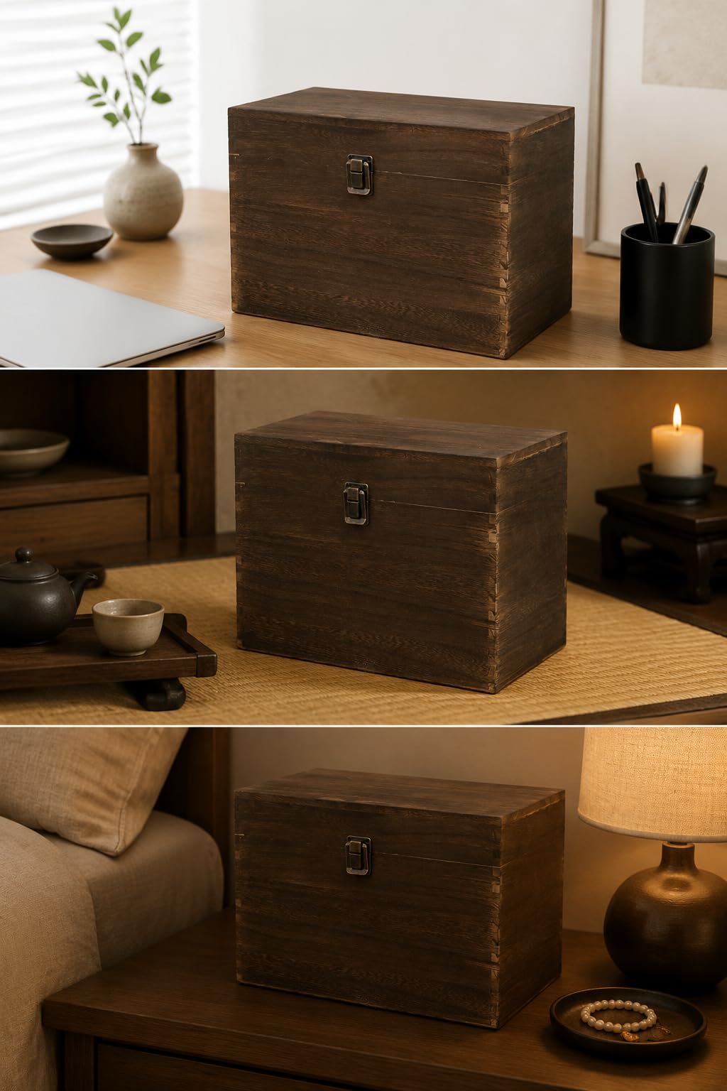 Rectangular Desktop Storage Box Hairpin Jewelry Organizer Dormitory Storage Retro Wooden Box