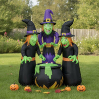 Outdoor Three Witches Around Bubbling Pot Inflatable Inflate Three-Witch Inflatable Lighted Halloween Decoration Built-in LED for Yard, Lawn, Garden