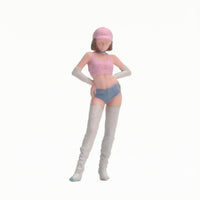 1/64 Miniature Figurine Tall Boots Diorama Figure Pink Outfit Painted Resin Female Figure