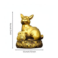 Astrological Rabbit Ornament Compact Sculpture Golden for Shelf, Office Desk
