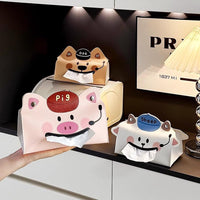 Cartoon Creative Leather Tissue Box for Desktop, Large Capacity