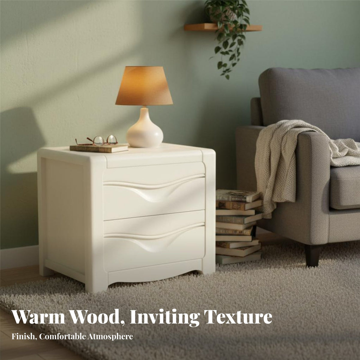 End Table with Woven Drawer Japanese aesthetic Nightstand Rattan Weave for Hallway