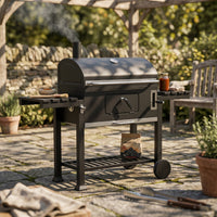 Trolley Briquette Barbecue Side Shelves Barbecue Grill with Lid Door Outdoor Cooking