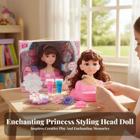 Makeup Doll Head Kit Gift Box Packaging Hairstyling Doll Head Pretend Play Easy to Design for Aspiring Stylists, Sleepovers