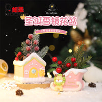 Christmas-themed Resin Flower Pot with Micro Landscape