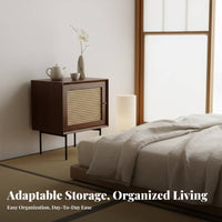 Rattan Door Cabinet Japanese Design Nightstand Small Footprint for Next to Bed
