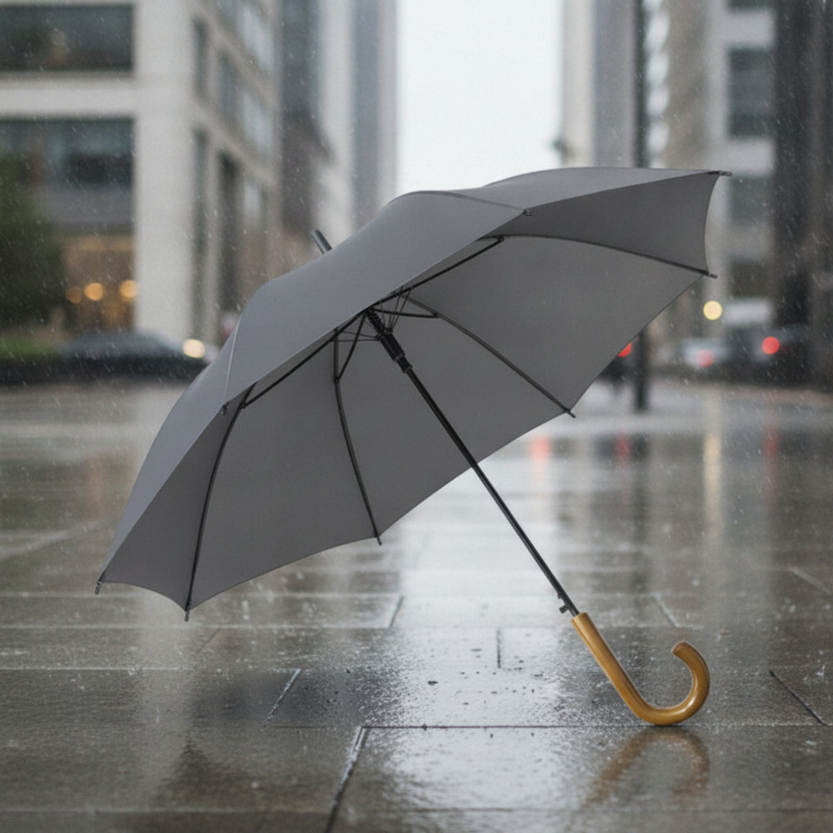 Waterproof Umbrella with Wooden Handle Classic 8-Rib Umbrella Water-Resistant Manual for Business, Travel