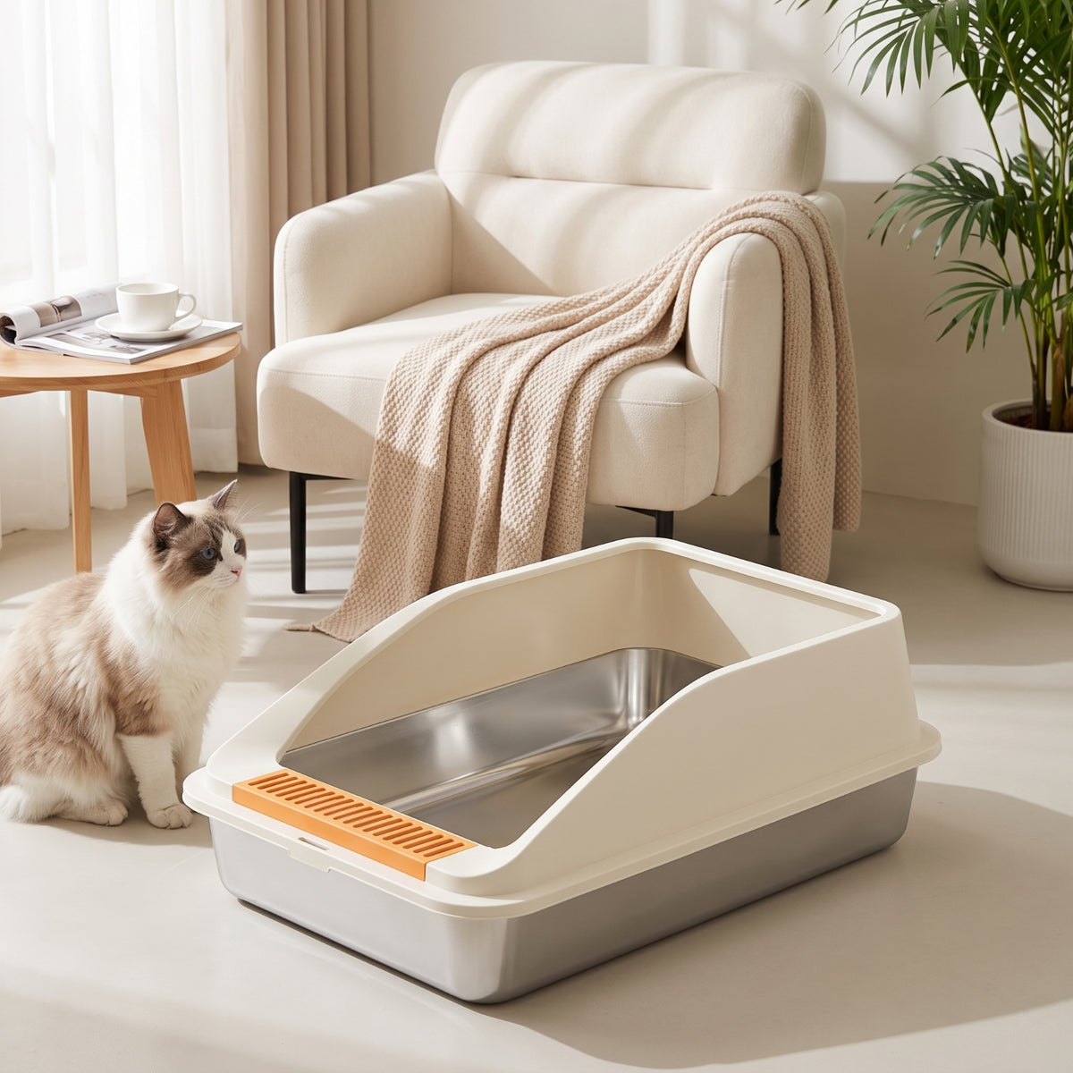 Stainless Steel Waste Receptacle Smooth Surface Cat Waste Receptacle Easy to Pet Hygiene Supply for Cats, Indoor, Home