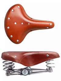 Vintage Leather Bicycle Saddle with Triple Springs