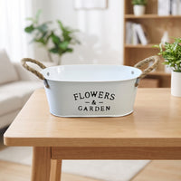 Farmhouse Metal Planter with Rope Handles Tabletop Bucket Planter Lightweight Container Portable for Desk
