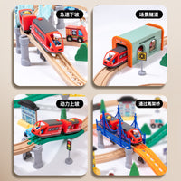 Beech Wooden Track Building Blocks Toy Train Set for Kids Educational Puzzle Gift