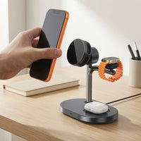 25W 3-in-1 Charging Stand Cool 3-in-1 Charging Station Compatible Qi2 Wireless Charger Easy Alignment for Desk