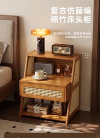 Vintage Style Solid Wood Nightstand with Storage for Bedroom