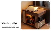 Movable with casters Adjustable Height Serving Trolley Vintage and design C-Shaped Rolling Cart Multi-Functional End Table dual-level Storage for Apartment Dwellers, Design aficionados, Work-from-Home Professionals, Living Room, Bedroom, Balcony