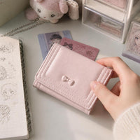 Korean Style Bowknot Short Wallet for Women, Cute Foldable Buckle Coin Purse with Card Holder