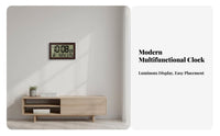 Multi-Function Temperature Humidity Clock Wood Grain Finish Calendar Clock with Temperature for Seniors, Families, Visually Impaired, Living Room, Desk, Bedroom, Kitchen