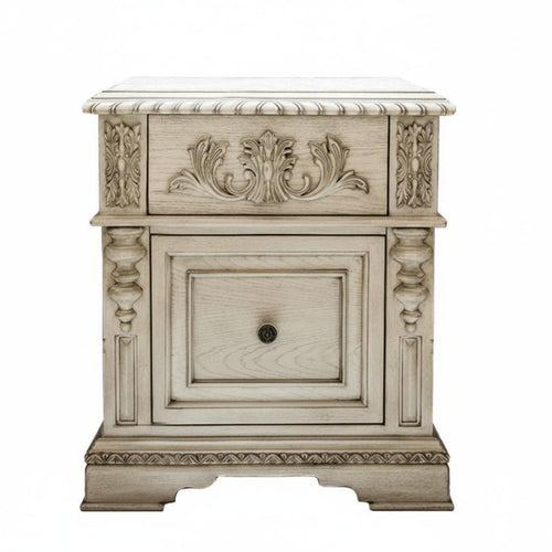 Carved Single-Drawer Nightstand French Country design Bedside Table with Drawer Handmade Space-Saving for Homeowners, Guest Room