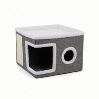 Cat House with Scratch Pad Enclosed Cat Condo Stool Space-Saving for Living Room