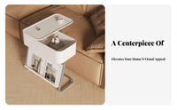 Wheeled C-Table For Small Spaces C-Shaped Rolling Couch Table Easy to Assemble