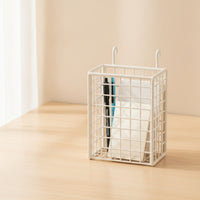Metal Grid Wall Basket with Hooks Multipurpose Metal Wire Hanging Basket Space-Saving Organizer for Kitchen, Washroom, Closet