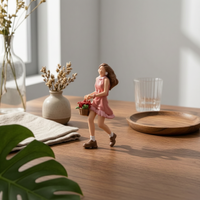 Rose-Colored Dress Miniature Girl Hand Painted Home Decor Detailed Craftsmanship