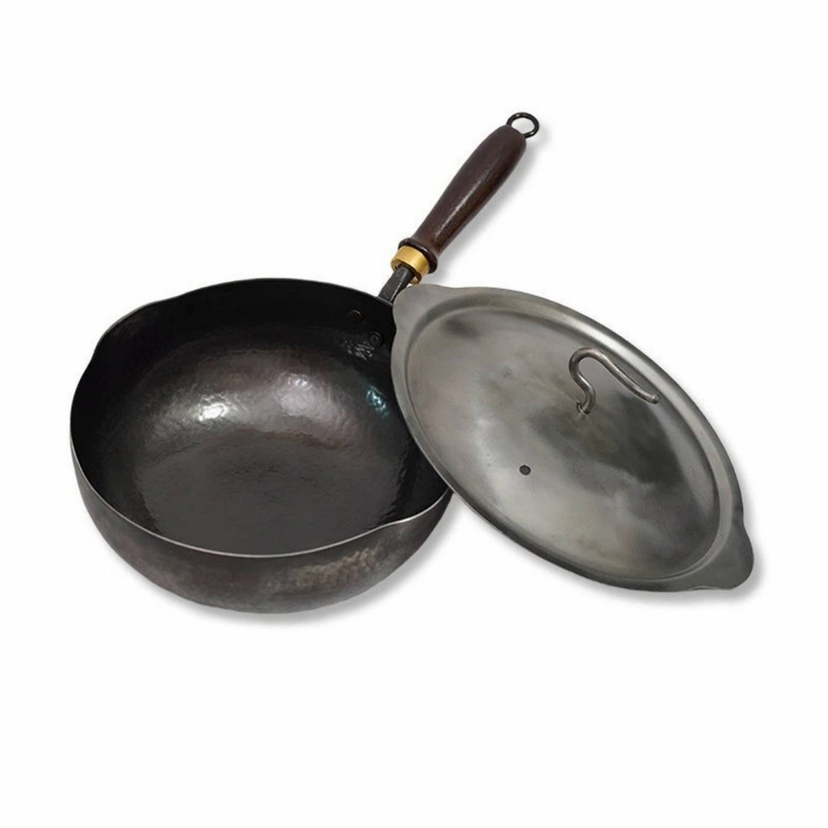 Iron Wok with Lid Pre Seasoned Hammered Iron Wok Handmade Cookware for Home Cooks