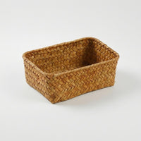 Rectangular Straw Basket Natural Tan Household Organizer Tabletop