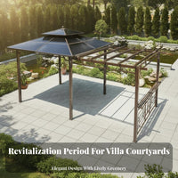 Sun Protection Pavilion with Integrated Swing and Trellis Multi-Functional Design Gazebo Waterproof Garden Structure Weather Resistant for Homeowners, Families, Guests, Courtyard, Backyard, Poolside, Rooftop