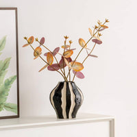 Black and White Striped Vase Minimalist Design Vertical Stripe Flower Vase Statement Centerpiece Home Decoration for Living Room, Office Desk