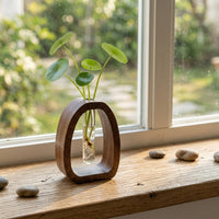 Walnut Wood Test Tube Vase Tabletop Wood and Glass Vase for Desk