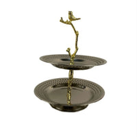 2-Tier Serving Tray Metal Fruit Basket with Stand Reflective for Tea Table