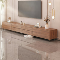 TV Cabinet with Drawers Wood-Grain Low-Profile Entertainment Center Minimalist Floor-Standing TV Credenza for Living Room, Apartment