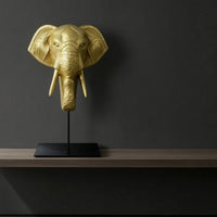 Elephant Head on Stand Gold Elephant Head Figurine Sculptural for Living Room