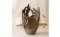 Openwork Metal Vase Sculpture Textured Cast Aluminum Sculpture Embossed Sculptural Decorative Piece for Art Collectors, Console Table