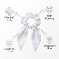 Bow Scrunchie with Ribbon Tail for Women, Satin Ponytail Holder for Teens Gym Workout Scrunchies with Detail, Material