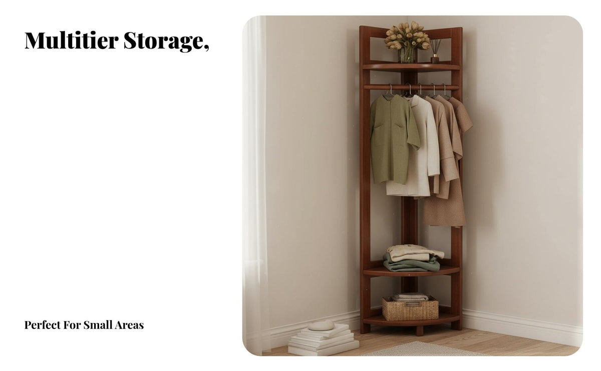 Independentstanding Corner Garment Valet Space-Saving Clothes Stand Multi-Functional Clothing Storage Large Capacity for Apartment Dwellers, Homeowners, Students, Bedroom, Entryway, Dorm Room, Walk-in Closet