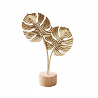 Nordic Design Iron Flower Statue with Wood Base Modern Design House Decoration Handmade for Bedroom, Bookshelf