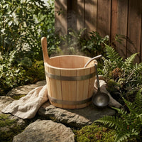 Sauna Pail and Ladle Set Metal Bands Wooden Sauna Pail uncoveredTop