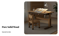 Children's Writing Table Ergonomic Children's Writing Desk Hand Crank Lift Study Table Writing Table Solid Beech Wood Construction Adjustable Height Spacious Drawer Suitable for Home Study Area Bedroom Reading