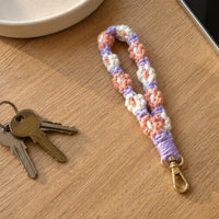 6 Pieces Handwoven Flower Keychain Handmade Braided Wrist Strap Pendant