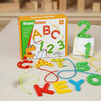 Early Learning Number and Letter Threading Toy Develops Fine Dexterity Skills Educational Stringing Beads Set Hand-Eye Coordination Wooden Alphabet Lacing Cards Cognitive Development for Toddlers, Preschoolers, Kids 3+