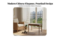 Modern Chinese design Square Wooden Table with Stone Top sturdy Wood Frame 2-Tier Accent Table space-efficient Design Household Furniture Space Saving for Tea Lovers, Admirers of Asian Decor, Apartment Dwellers, Balcony, Living Room, Reception Area, Offic