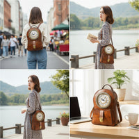 Clock Backpack Adjustable Backpack with Clock Face Structured Purse for Women, Teens