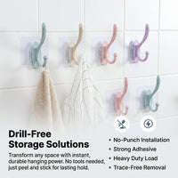 Bedroom and Closet Single Hook for Students and Home Storage, Removable Utility with Strong Sticky Backing for Walls