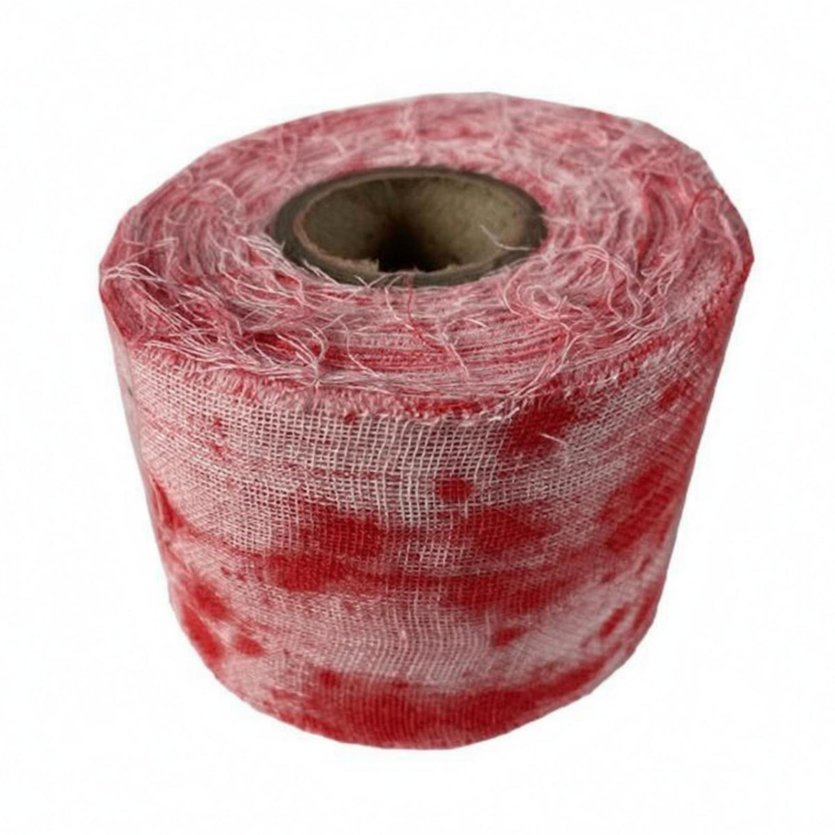 Stained Gauze Roll Fine Mesh Red and White Gauze Bandage Frayed Edges