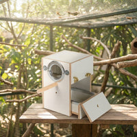 Removable Drawer Bird Box and 18x18x25cm Bird House, Wood Nesting Case for Parakeet and Cockatiel, Bracket Mount Breeding Habitat with Perch