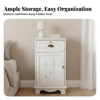 Narrow Bedside Cabinet Retro Design Narrow Storage Locker with Drawer Distressed Finish Large Capacity for Bedroom, Small Areas