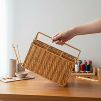 Rectangular Woven Basket with Handle Portable Storage Basket with Handles Structured Multipurpose for Closet, Bedroom, Kitchen, Entryway