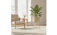 Handwoven Woven Planter with Legs Natural Three-Legged Planter Stand Boho Corn-Rope Plant Basket Handmade for Home Decorators, Living Room, Indoor Garden, Bright Corners